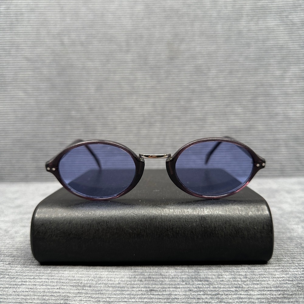 Revlon Vintage Oval Sunglasses Purple Burgundy Frame Blue Tint Lenses Retro 90s